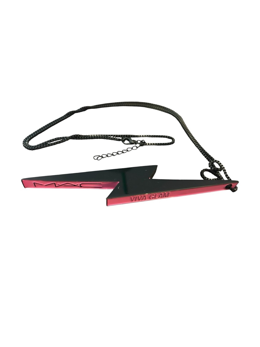 MAC Cosmetics Black and Metallic Pink Lightning Bolt Logo Necklace